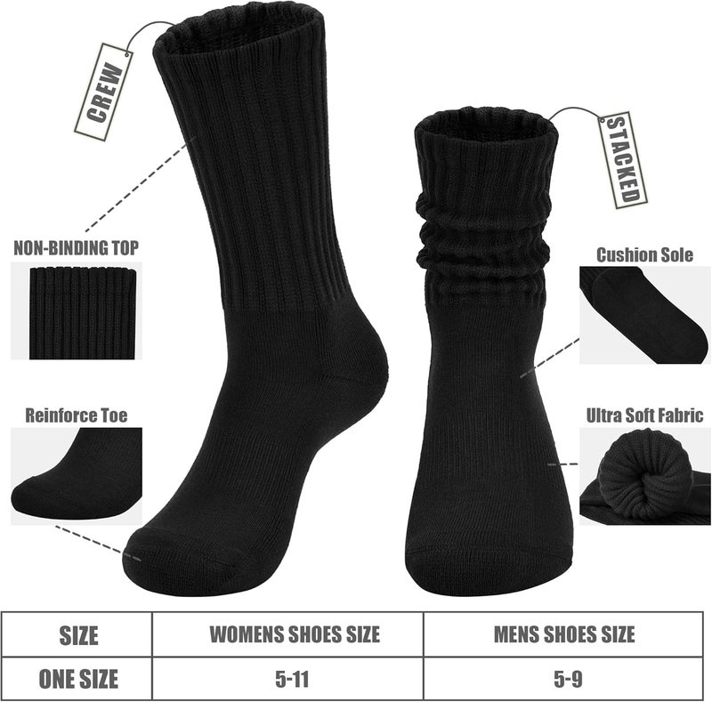 AugRing Store Women's Slouch Crew Socks Retro Solid Scrunch Boot Chunky Ribbed Cozy Cotton Calf Socks 3 Pack Size 5-11 - Image 2